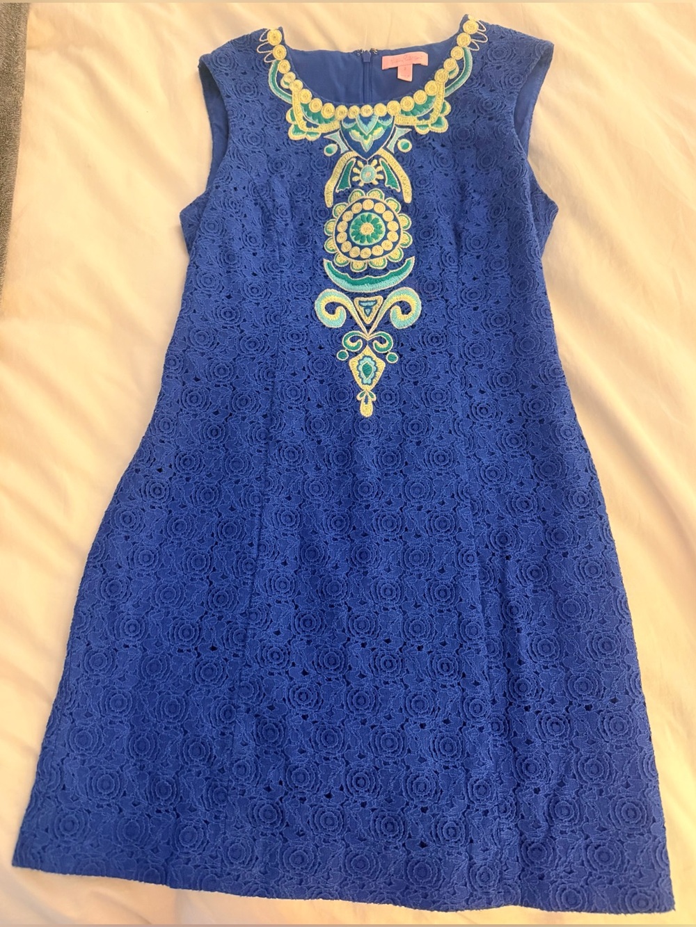 Lilly Pulitzer Valentina Cobalt Blue Embroidered Shift Dress - Picture 2 of 7